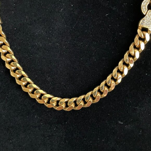 Chunky Gold and Rhinestone Necklace and Pierced Earring Set - Picture 6 of 7